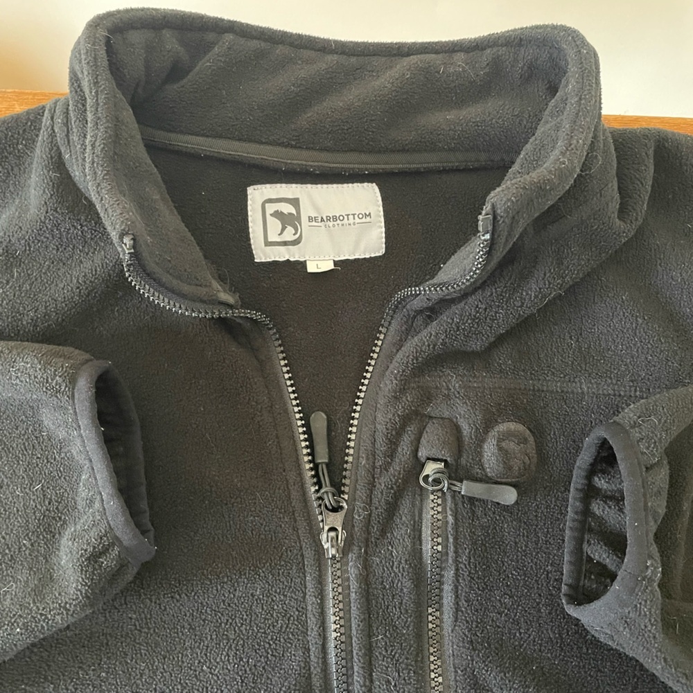 Bearbottom Clothing Full Zip Tech Polar Fleece Jacket Black Pockets Men’s Sz L